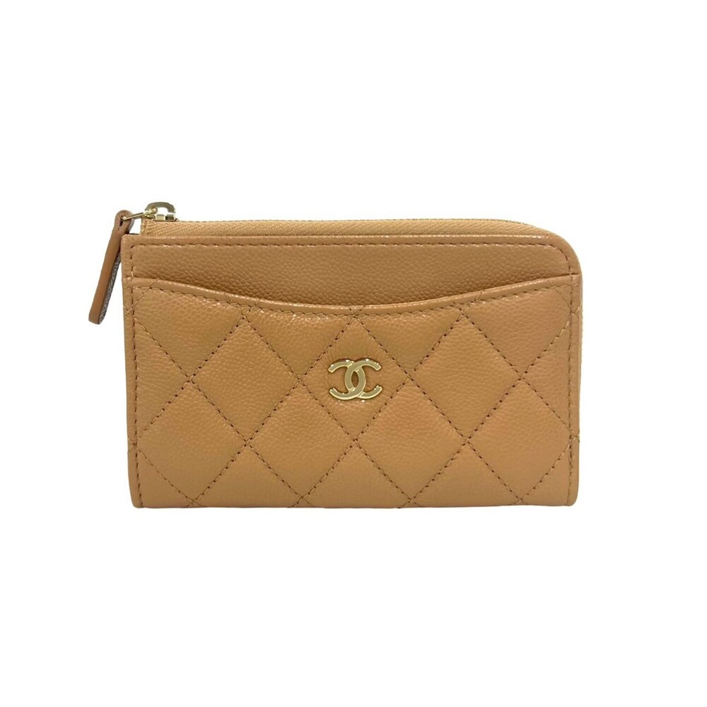 CHANEL Authentic Cream Caviar Leather Logo Wallet